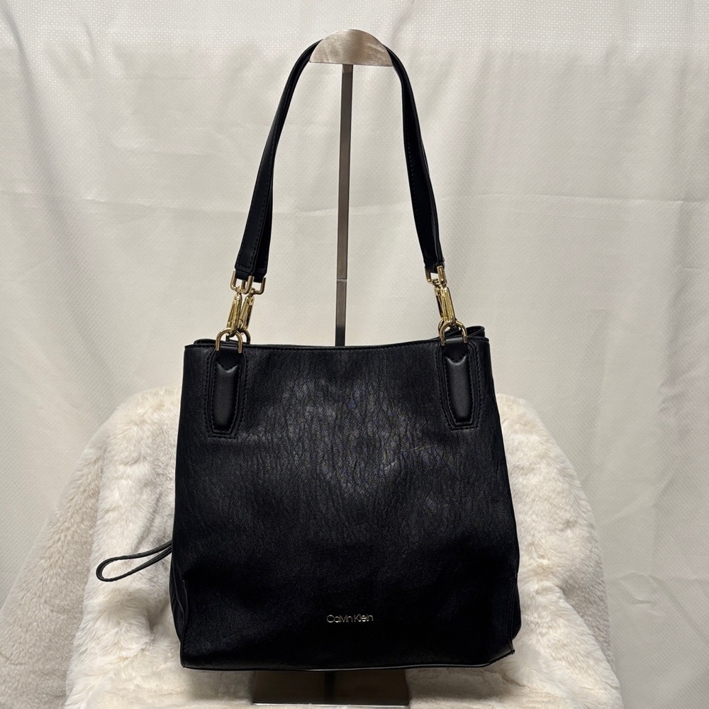 Calvin Klein Black Elaine Tote Bag with Gold Accents